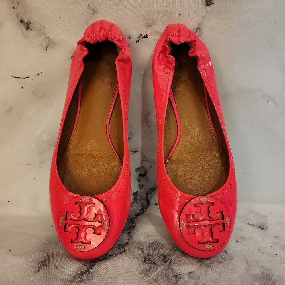 VGUC Tory Burch Reva Ballet Flats Bougainvillea Hot Pink Polished Patent Leather